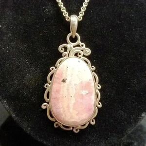 Sterling Silver and Pink Rhodonite Necklace